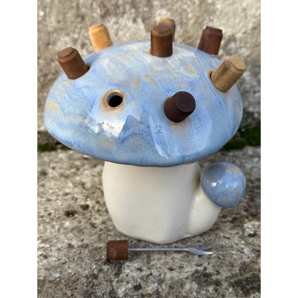Vintage ceramic mushroom toothpick holder MCM food picks retro kitchen decor